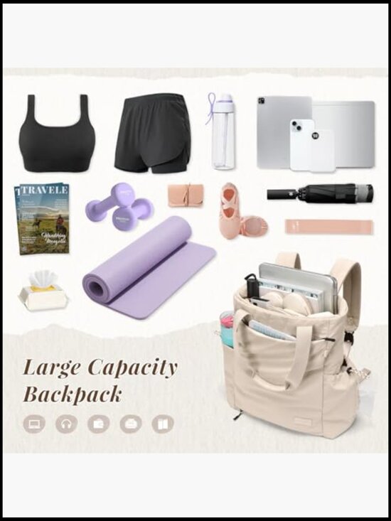 3-in-1 Laptop Tote Backpack Convertible Work Gym Bag with Yoga Mat Carrier main image 5